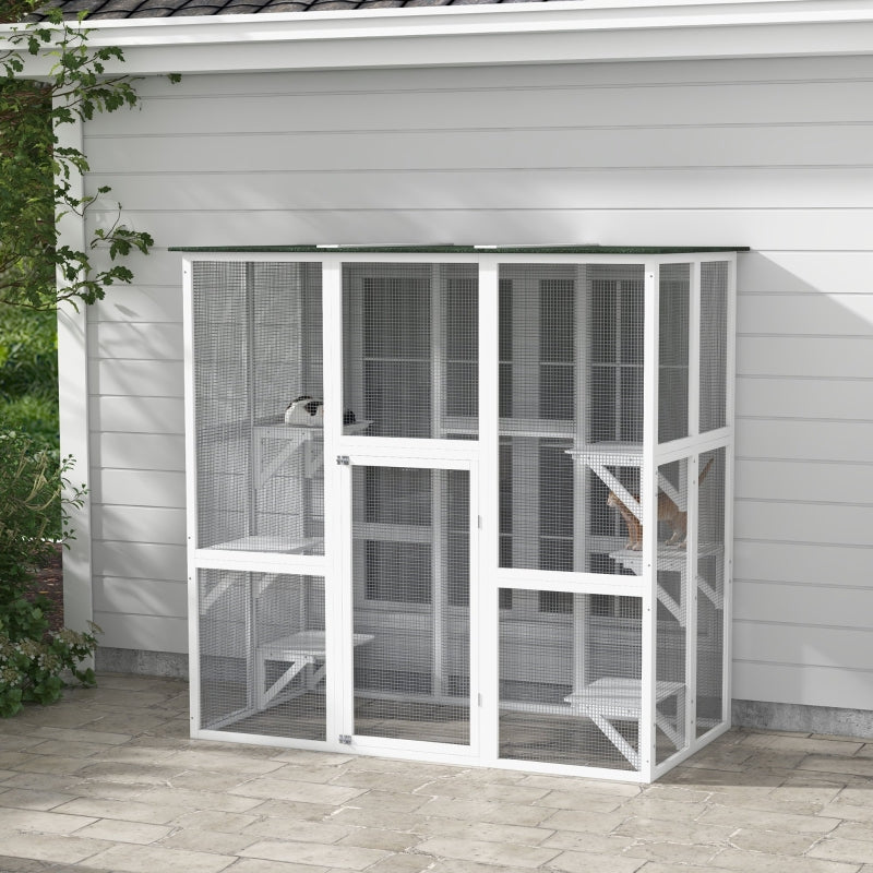 PawHut Large Catio Enclosure with Weather Protection, 6 Cat Platforms 71" x 38.5" x 71" - OmniaPaws