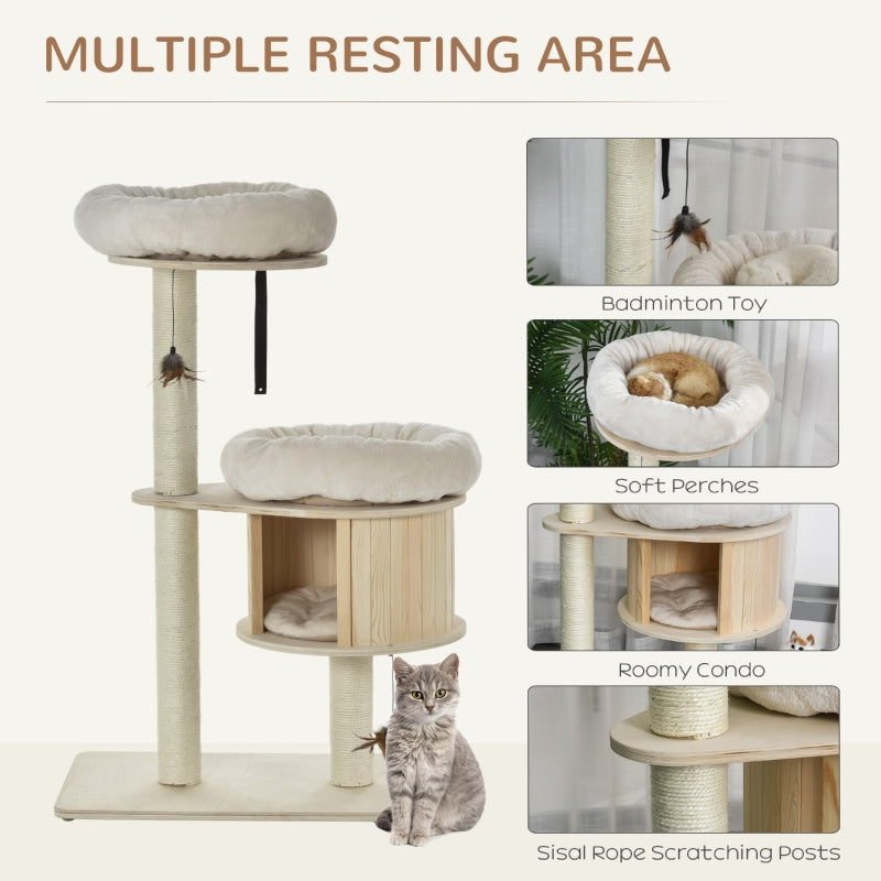 PawHut 3-Level Cat Tree with Sisal Scratching Posts - OmniaPaws