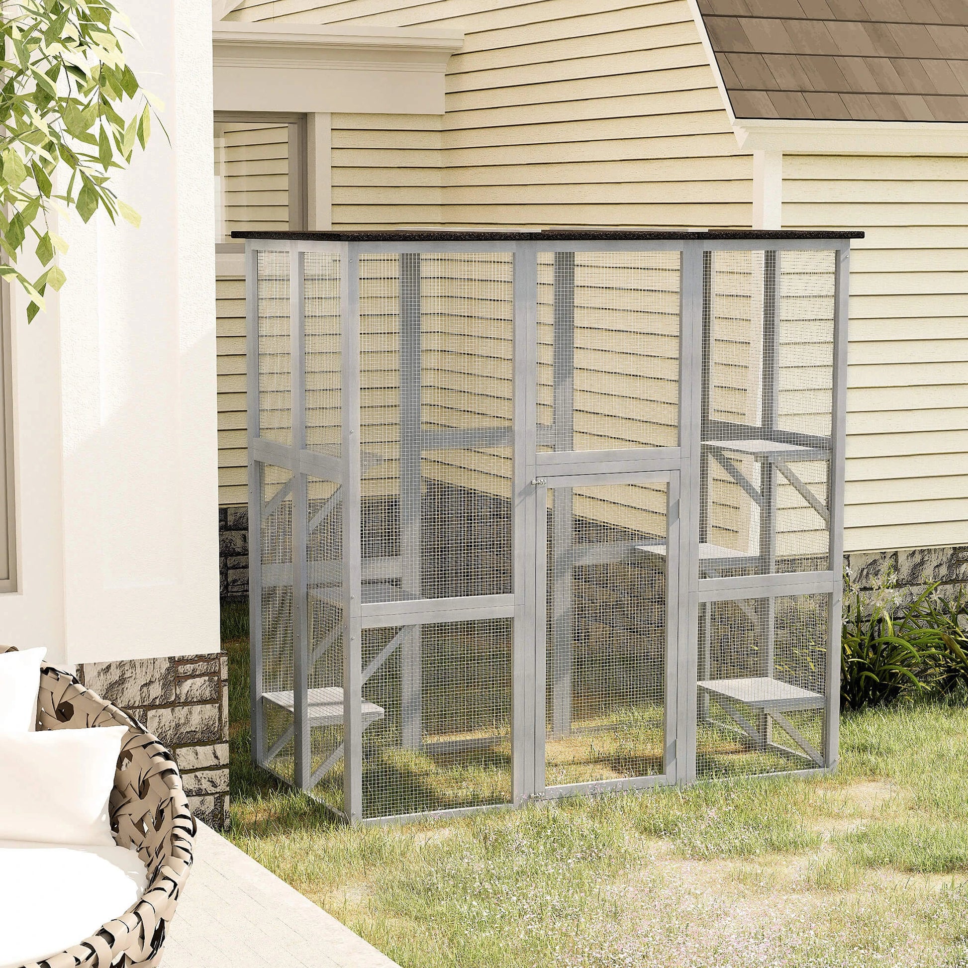 PawHut Large Catio Enclosure with Weather Protection, 6 Cat Platforms 71" x 38.5" x 71" - OmniaPaws