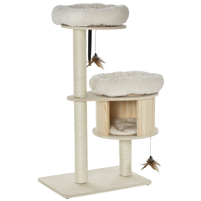 PawHut 3-Level Cat Tree with Sisal Scratching Posts - Default Title | OmniaPaws