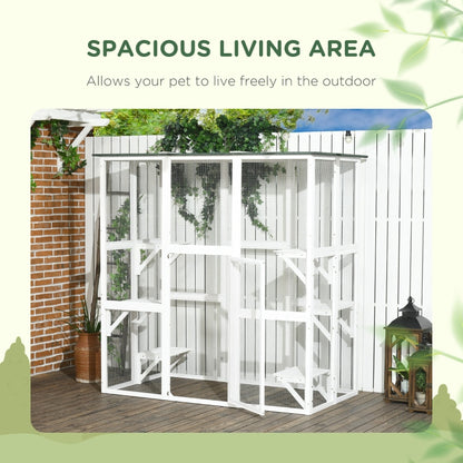 PawHut Large Catio Enclosure with Weather Protection, 6 Cat Platforms 71" x 38.5" x 71" - OmniaPaws