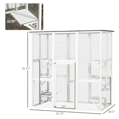 PawHut Large Catio Enclosure with Weather Protection, 6 Cat Platforms 71" x 38.5" x 71" - OmniaPaws