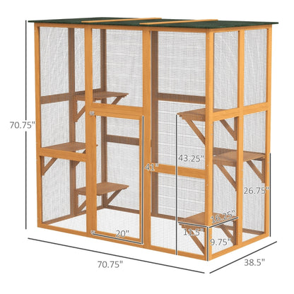 PawHut Large Catio Enclosure with Weather Protection, 6 Cat Platforms 71" x 38.5" x 71" - OmniaPaws