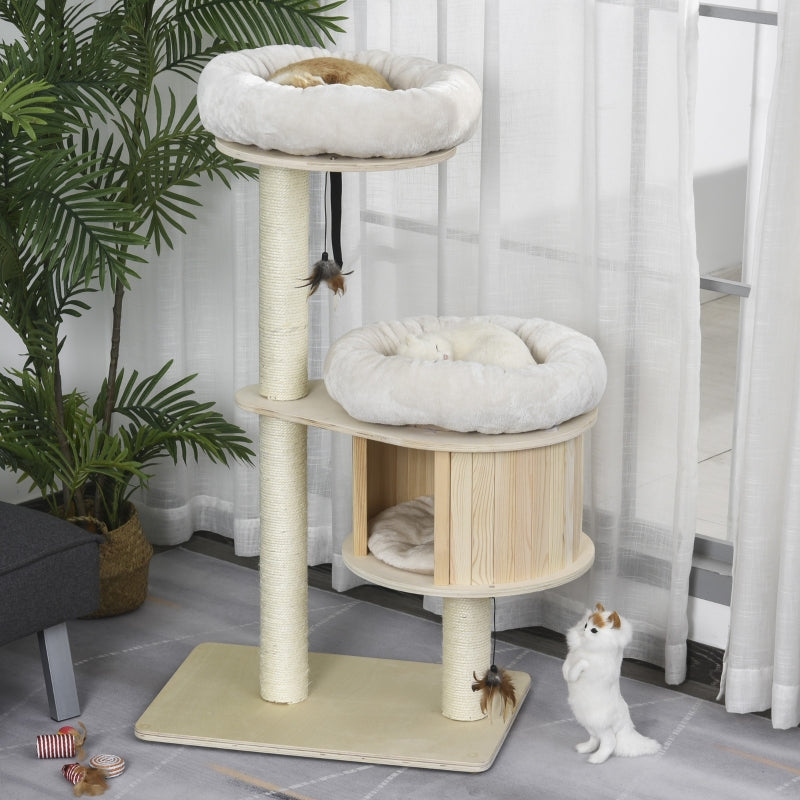 PawHut 3-Level Cat Tree with Sisal Scratching Posts - Default Title | OmniaPaws