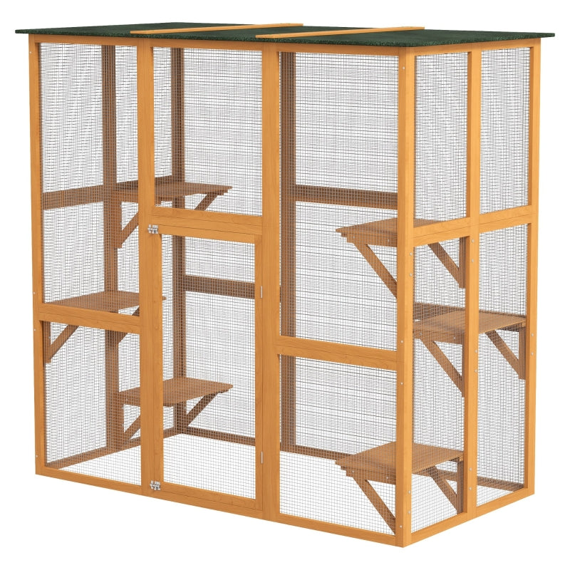 PawHut Large Catio Enclosure with Weather Protection, 6 Cat Platforms 71" x 38.5" x 71" - OmniaPaws