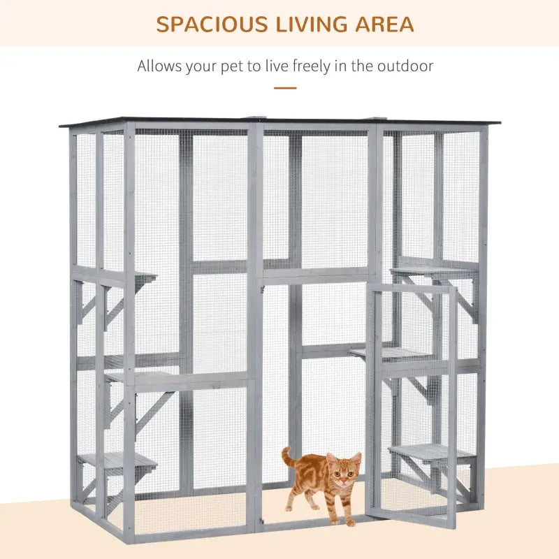 PawHut Large Catio Enclosure with Weather Protection, 6 Cat Platforms 71" x 38.5" x 71" - OmniaPaws