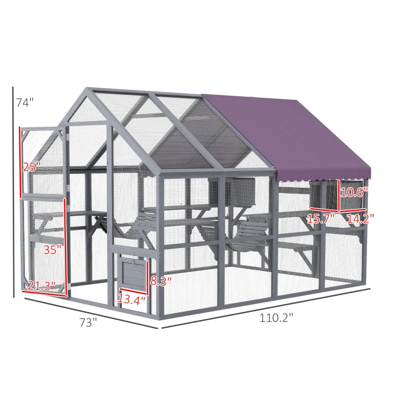 PawHut Catio Outdoor Enclosure - 110.2" x 73" x 74" - OmniaPaws