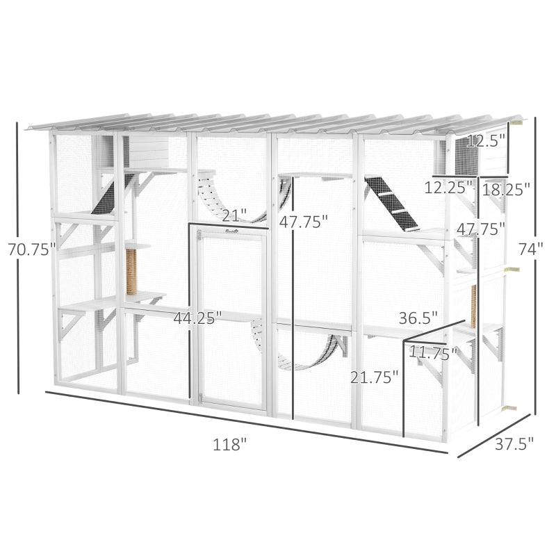 PawHut Catio Window Box Outside Enclosure - 118" x 37.5" x 74" - OmniaPaws