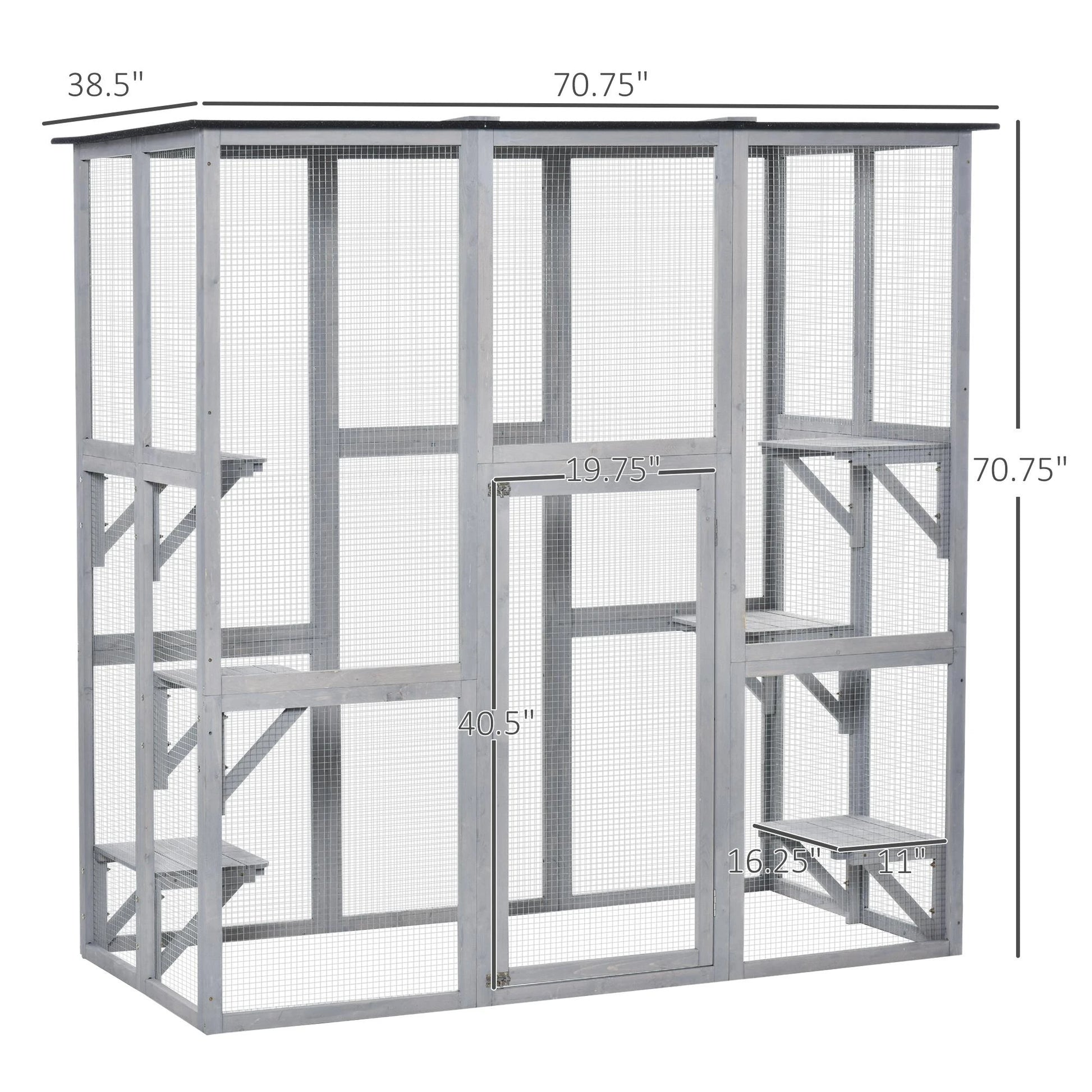 PawHut Large Catio Enclosure with Weather Protection, 6 Cat Platforms 71" x 38.5" x 71" - OmniaPaws