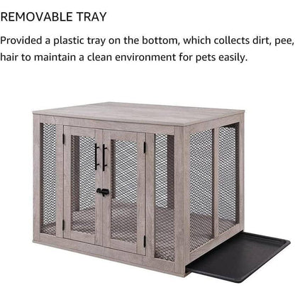 Unipaws Furniture Dog Crate with Cushion and Tray - OmniaPaws