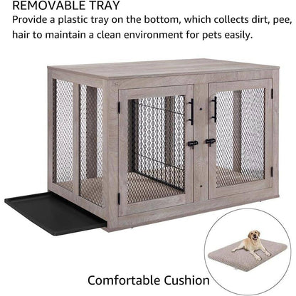 Unipaws Furniture Dog Crate with Cushion and Tray - OmniaPaws