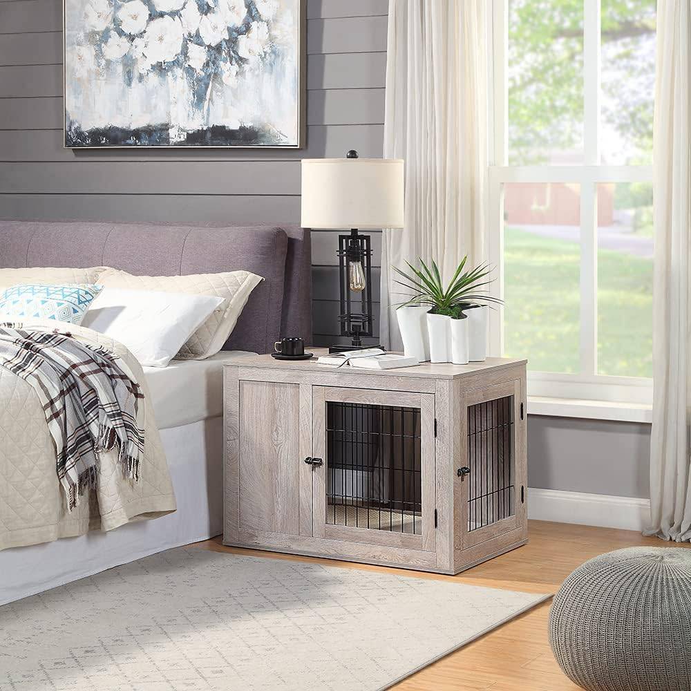 Unipaws Furniture Style Dog Crate End Table with Cushion - OmniaPaws