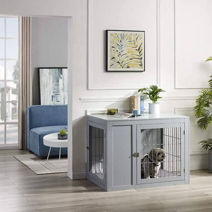 Unipaws Furniture Style Dog Crate End Table with Cushion - OmniaPaws