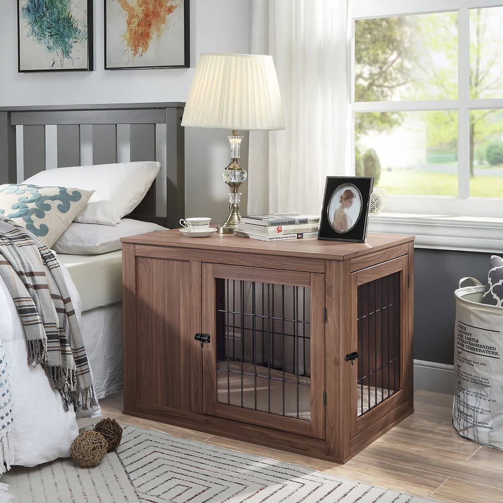 Unipaws Furniture Style Dog Crate End Table with Cushion - OmniaPaws