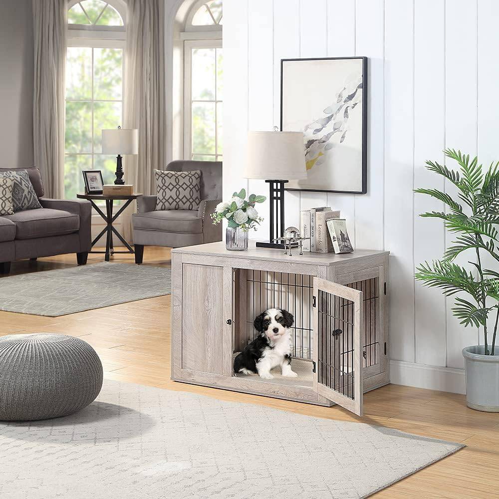 Unipaws Furniture Style Dog Crate End Table with Cushion - OmniaPaws